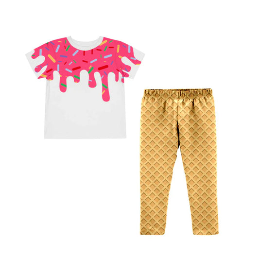 Preorder (moq 8)Baby Girls Pink Drip Sprinkles Top Legging Pants Team Clothes Sets 9.24