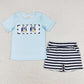 Baby Boys Clothes Dog Blue Short Sleeve Tee Shirt Stripes Shorts Sets BSSO0682