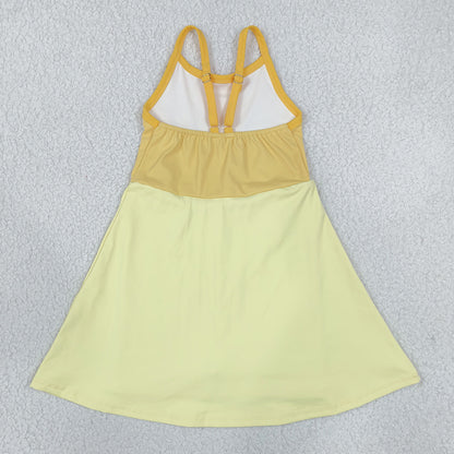 Baby Girls Dress Yellow Strap Yoga Active Patchwork Knee Length Dress GSD3982