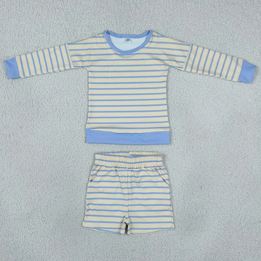 Baby Girls Clothes Yellow Blue Stripe Shirts Pockets Short Yoga Active Clothes Set GLS0125
