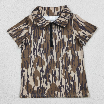 Baby Boys Clothes Short Sleeve Southern Olive Camo Zipper Pullovers Top BT1726