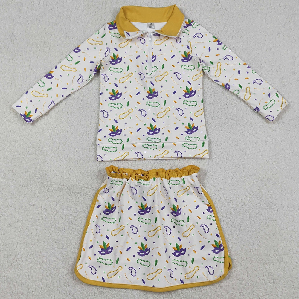 Baby Girls Clothes Mardigras Anchors Masks Zip Pullovers Skirt Shorts Yoga Clothes Set GLD1370 1.1