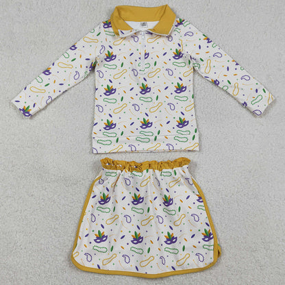 Baby Girls Clothes Mardigras Anchors Masks Zip Pullovers Skirt Shorts Yoga Clothes Set GLD1370 1.1