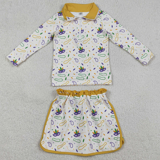 Baby Girls Clothes Mardigras Anchors Masks Zip Pullovers Skirt Shorts Yoga Clothes Set GLD1370 1.1