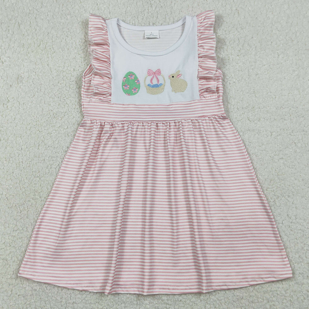 Baby Girls Dress Embroidery Rabbit Eggs Pink Stripe Easter Knee Length Dresses GSD2957 1.5