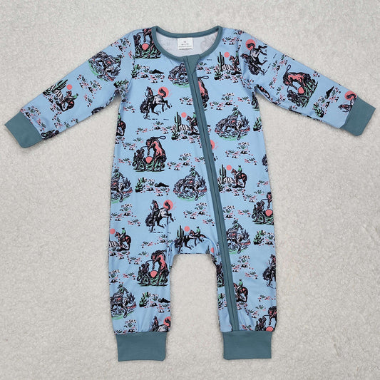 Baby Infant Boys Rompers Western Rodeo Horse Zip Long Sleeve Rompers LR1578