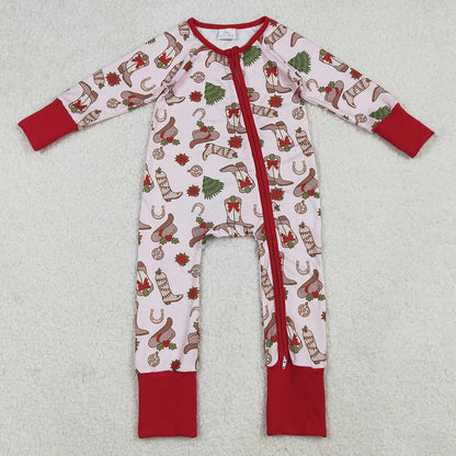 Baby Girls Holly Boots Christmas Zipper Footie Rompers LR2584 9.13