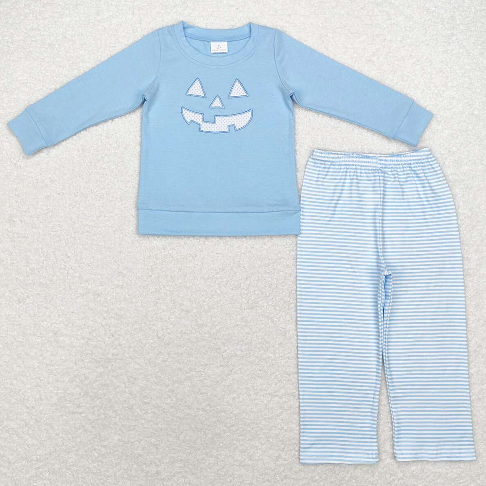 Baby Boys Clothes Blue Halloween Face Long Sleeve Top Stripes Pants Sets BLP0863