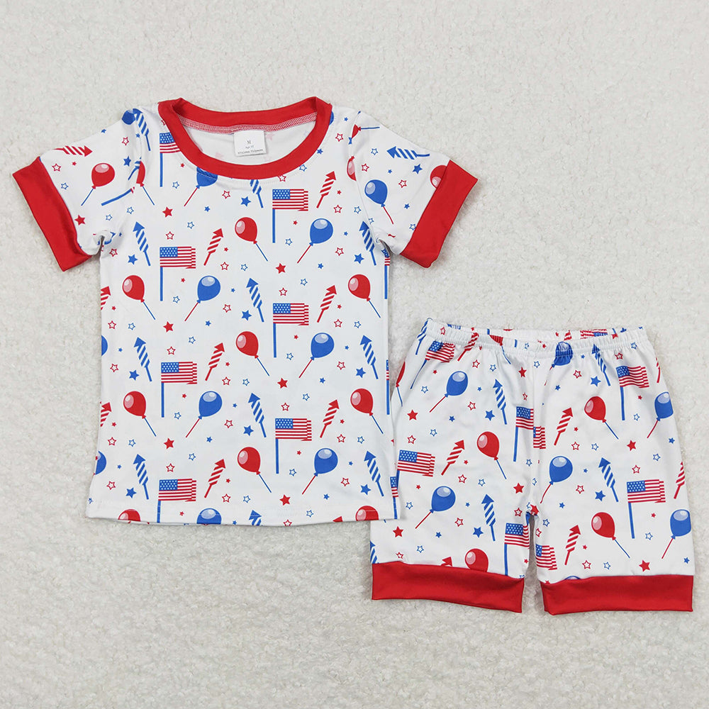 Baby Boys Pajamas 4th Of July Flags Balloons Shirt Top Shorts Outfits BSSO0707