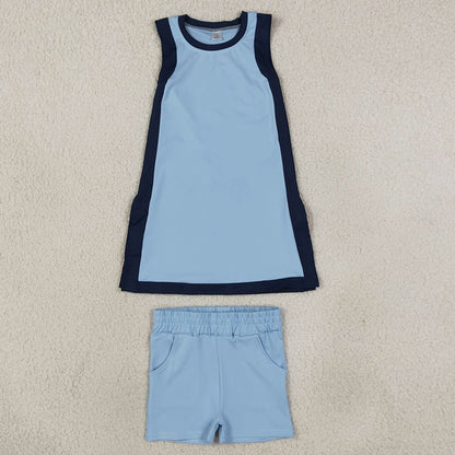 Baby Girls Clothes Navy Blue Split Dress Skirt Short Yoga Active Clothes Set GSSO3847
