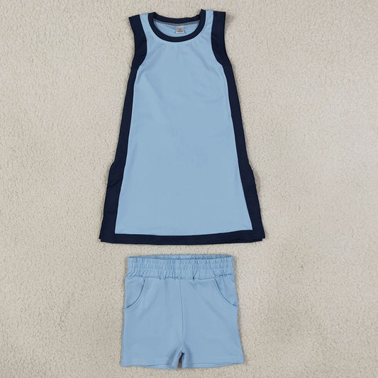Baby Girls Clothes Navy Blue Split Dress Skirt Short Yoga Active Clothes Set GSSO3847