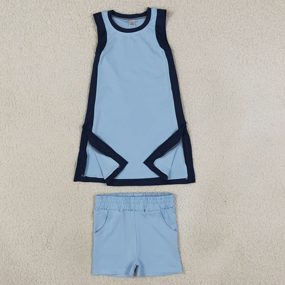 Baby Girls Clothes Navy Blue Split Dress Skirt Short Yoga Active Clothes Set GSSO3847