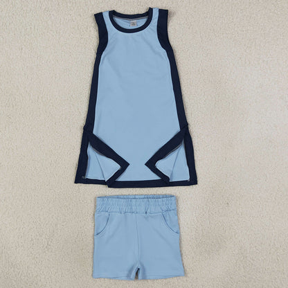 Baby Girls Clothes Navy Blue Split Dress Skirt Short Yoga Active Clothes Set GSSO3847