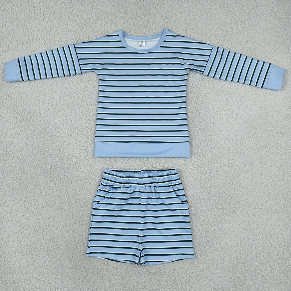 Baby Girls Clothes Light Blue Long Sleeve Top Pockets Short Yoga Active Clothes Set GLS0133
