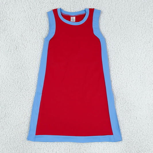Baby Girls Dress Sleeveless Red Blue Yoga Active Knee Length Dresses GSD4255