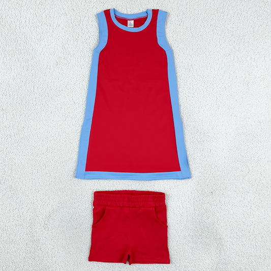Baby Girls Dress Blue Red Split Dress Tunic Pockets Short Yoga Active Clothes Set GSSO3846
