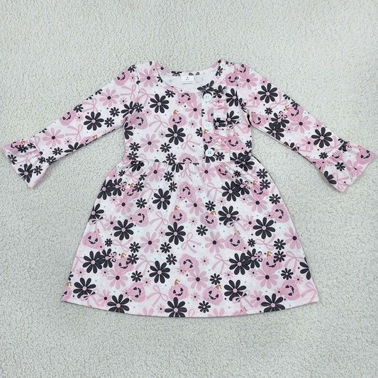 Baby Girls Dress Ghosts Pumpkins Flowers Button Halloween Knee Length Dresses GLD1637