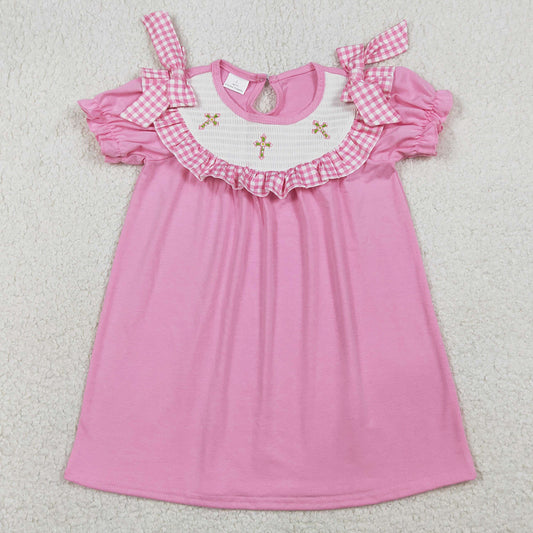 Baby Girls Smocked Dress Crosses Short Ruffle Sleeve Easter Knee Length Dresses GSD3178 1.5