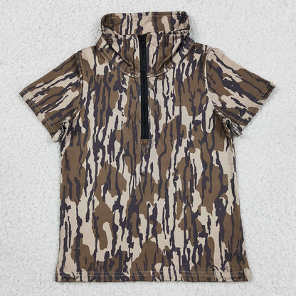 Baby Boys Clothes Short Sleeve Southern Olive Camo Zipper Pullovers Top BT1726