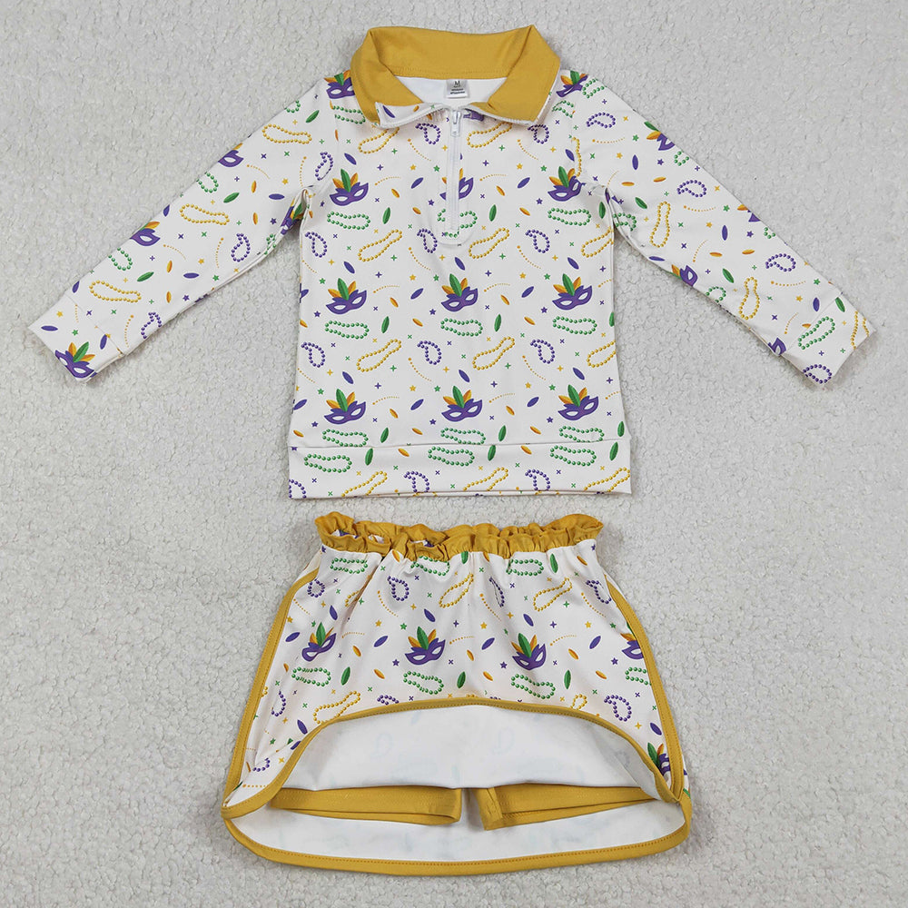 Baby Girls Clothes Mardigras Anchors Masks Zip Pullovers Skirt Shorts Yoga Clothes Set GLD1370 1.1