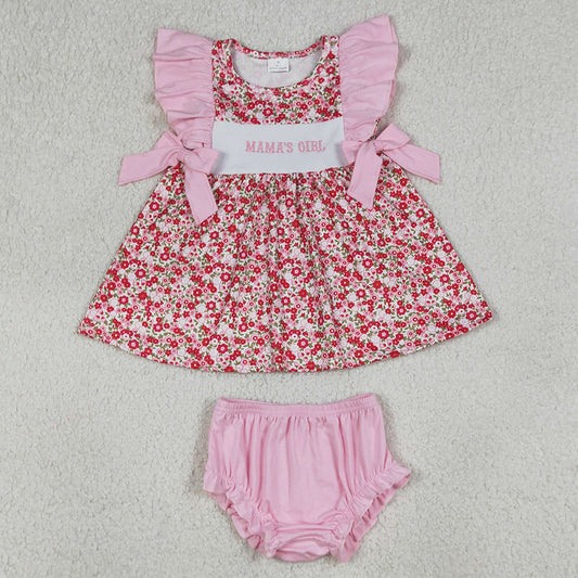 Infant Baby Girls Clothes Embroidery Mama's Girl Flowers Tunic Bummies Clothes Sets GBO0500
