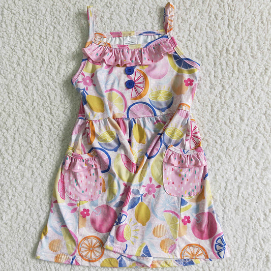 Hot Sale Baby Girls Dress Lemon Print Cute Girls Summer Dresses Boutique Kids Designer Clothes Girl Twirl Dress Wholesale GSD0026