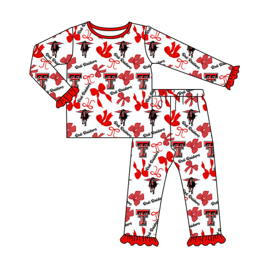 Preorder MOQ 5 Long sleeves red bow T kids girls team pajamas 8.27