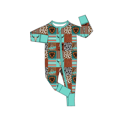 Preorder (moq 5)Baby Boys Western Cow Zip Long Sleeves Rompers 6.9