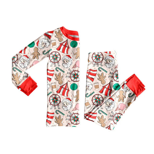 Preorder (moq 8)Baby Girls Santa Gingerbread Candy Top Pants Christmas Pajamas Sets 9.22