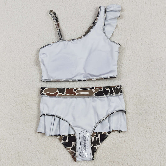 Baby Girls Swimsuits 2pcs Duck Browm Camo Ruffle Summer Swimsuits S0481 5.1