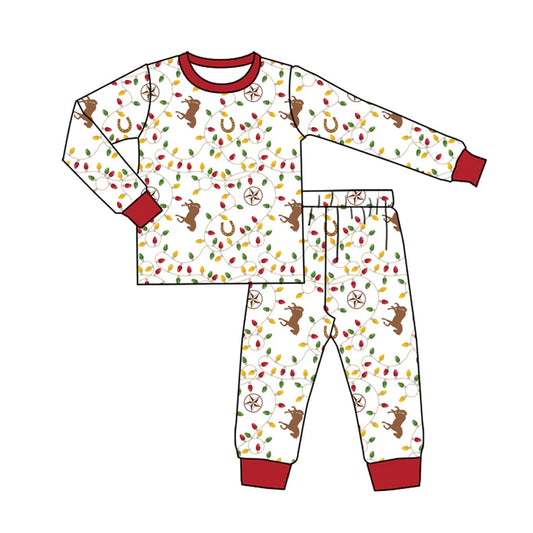 Preorder (moq 5)Baby Boys Long Sleeves Horses Lights Top Pant Pajamas Sets 6.11