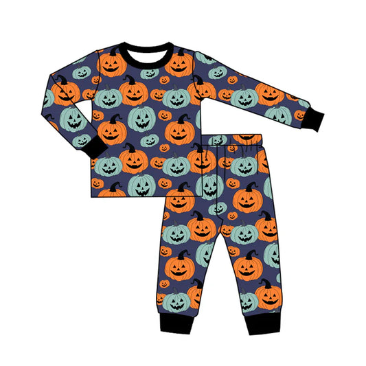 Preorder (moq 5)Baby Boys Long Sleeves Ghost Pumpkins Plaid Top Pants Pajamas Set 6.21