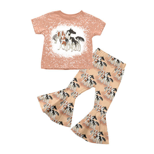 Baby Girls Clothes Western Horses Tee Top Bell Pants Sets Preorder Moq 5