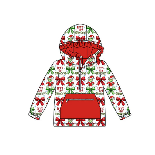 Preorder (moq 5)Baby Girls Christmas Let's Go Frog Zip Hooded Pullovers Tops 8.7