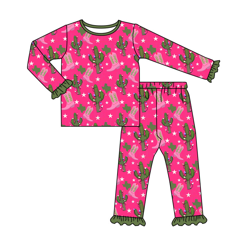 Western Style Baby Girls Pajamas Cactus Boutique Sleepwear Sets Preorder Moq 5