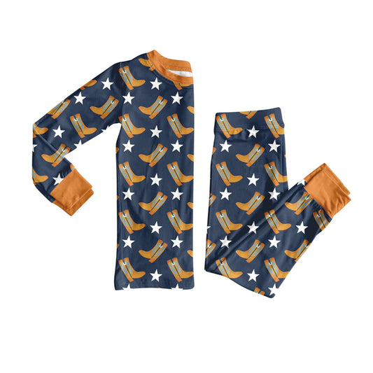 Preorder(moq 5) Baby Boys Western Navy Cowboy Boots Top Pants Lounge Wear Pajamas Sets 8.15