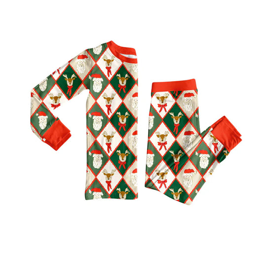 Preorder (moq 5)Baby Boys Long Sleeves Santa Deer Plaid Top Pant Pajamas Set 6.18