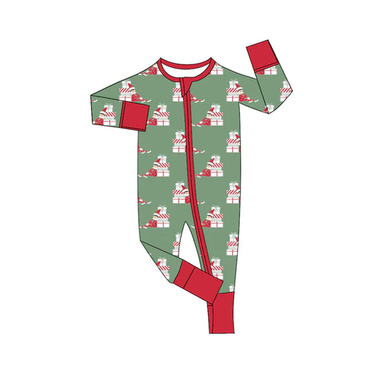 Preorder (moq 5)Baby Boys Green Long Sleeves Gifts Plaid Zipper Rompers 6.5