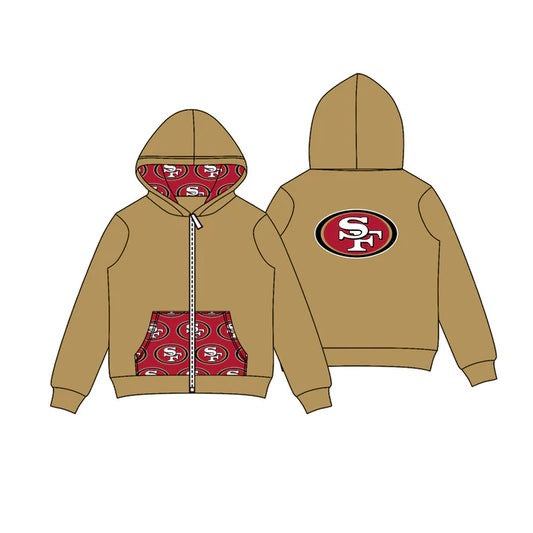 Preorder (moq 5)Baby Boys Khaki SF Team Pocket Zipper Hoodies Tops 8.2