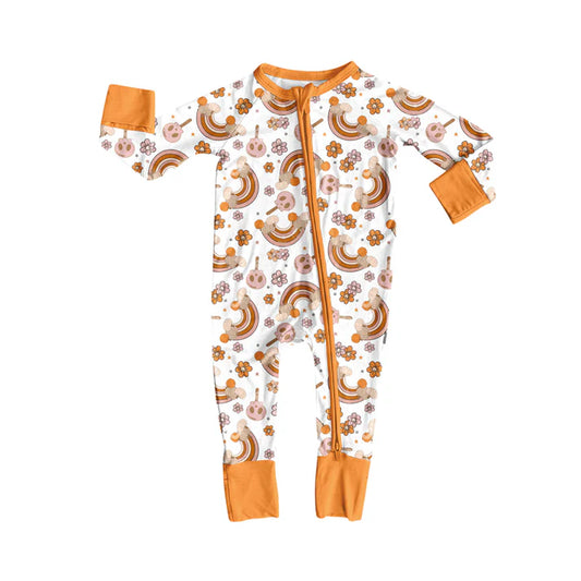 Preorder (moq 5)Baby Girls Long Sleeves Flowers Rainbows Pumpkins Zipper Romper 7.4