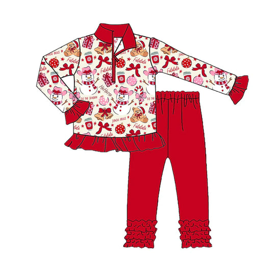 Preorder (moq 8)Baby Girls Gifts Snowmen Zipper Pullover Ruffle Leggings Christmas Clothes Sets 9.24