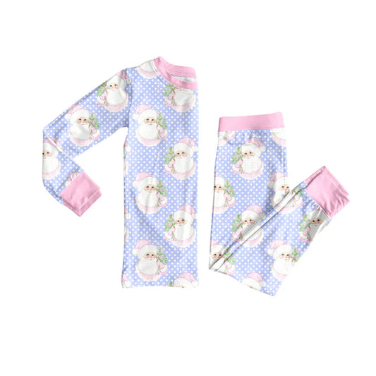 Preorder (moq 5)Baby Girls Long Sleeves Polka Dots Santa Top Pant Pajamas Set 6.18