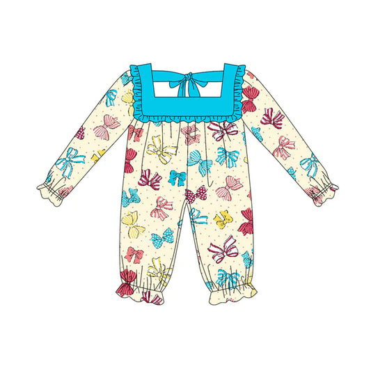 Preorder (moq 5)Baby Girls Long Ruffle Sleeves Colorful Bows Rompers 5.17