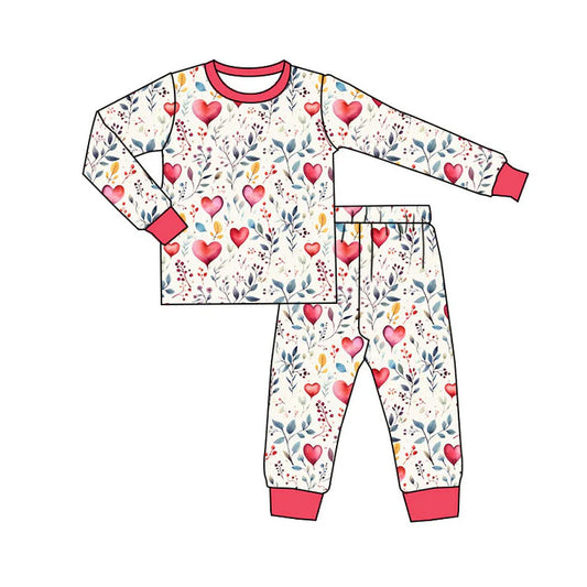 Preorder(moq 5) Baby Girls Long Sleeve Hearts Balloons Floral Top Pants Pajamas Sets 11.4