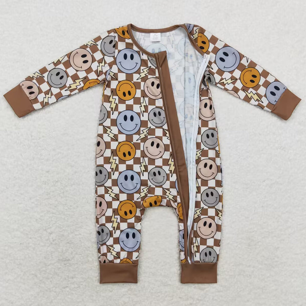 Baby Infant Boys Rompers Brown Fall Bamboo Zip Rompers LR0961