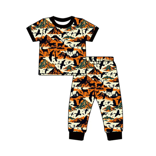 Preorder (moq 5)Baby Boys Short Sleeves Deer Ducks Top Pant Pajamas Set 5.21