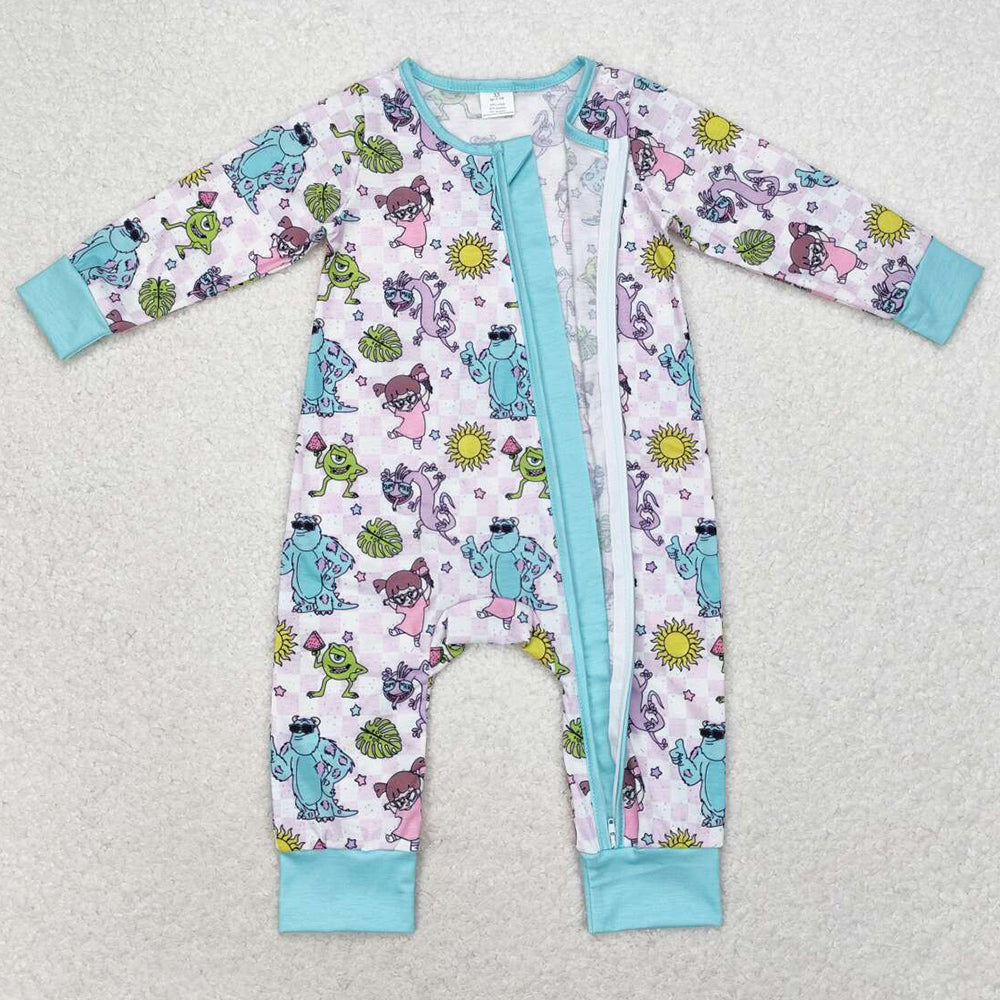 Baby Infant Girls Rompers Blue Checkered Zip Bamboo Rompers LR0988