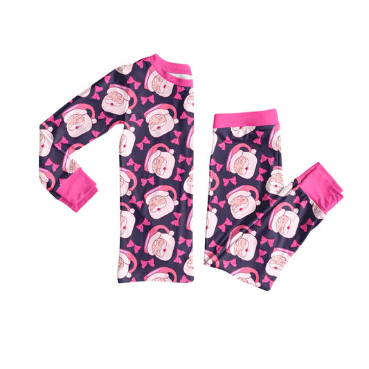 Preorder(moq 5) Baby Girls Pink Santa Bows Plaid Top Pants Christmas Pajamas Set 8.15