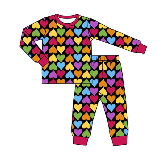 Preorder (moq 8)Baby Boys Colorful Hearts Top Pants Valentine Pajamas Sets 9.11