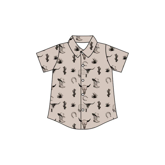 Preorder(moq 5) Baby Boys Cactus Bull Skulls Boots Western Button Shirts Top 10.28